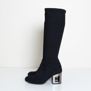 Pedro Miralles Black Sock Knee Boots Metal Cut-Out Heel EU 38